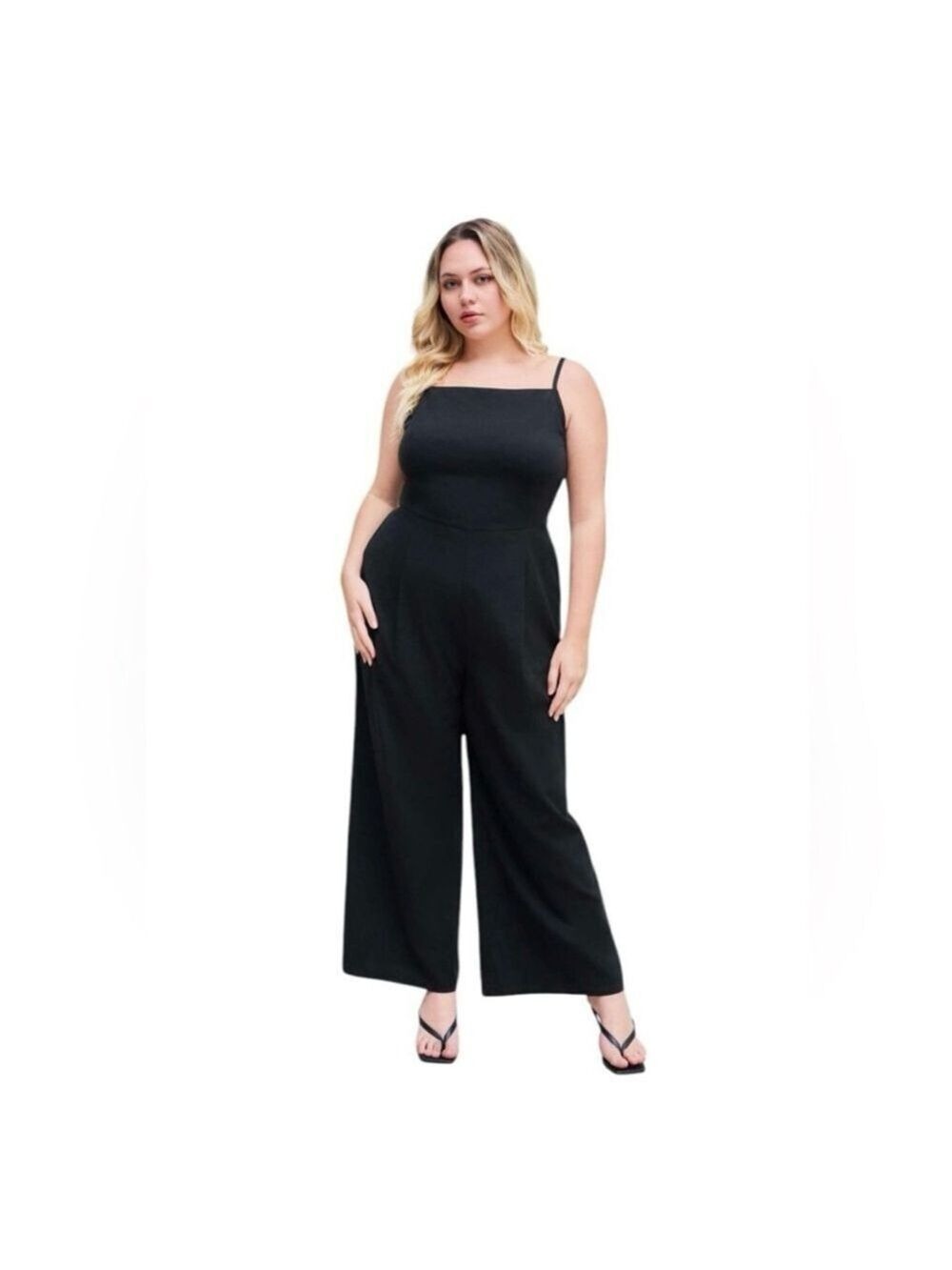 CIDER Black Wide Leg Crop Jumpsuit 0XL 12/14 Smocked Back Pockets
